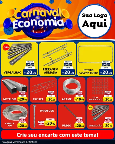 Modelo de Rede Social para Feed Instagram com o tema Carnaval da Economia para Ferragens