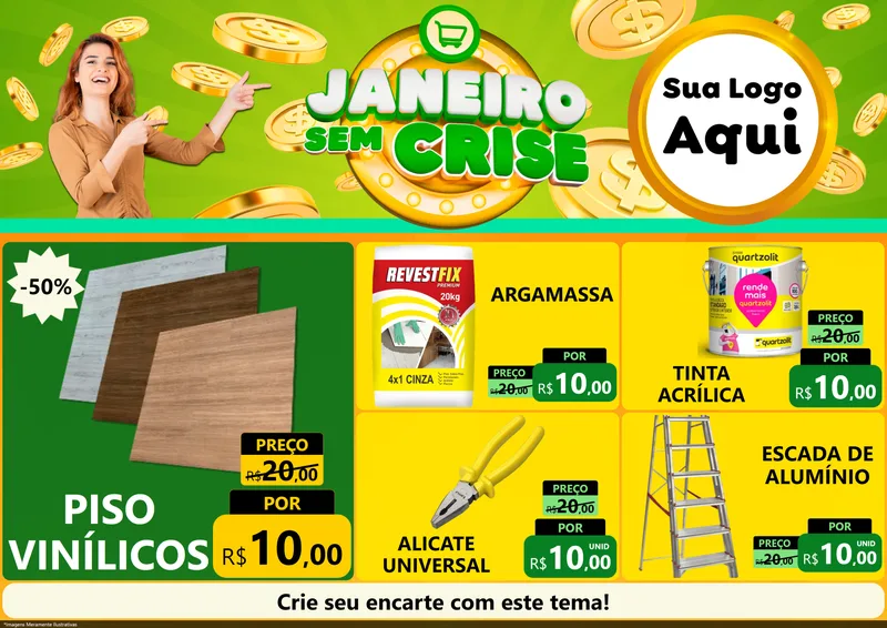 Modelo de Encarte para Encarte A4 Horizontal com o tema Janeiro Sem Crise para Material para Construção