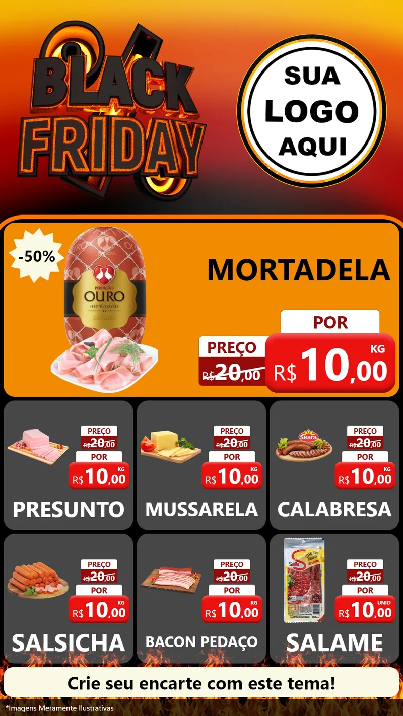 Modelo de Rede Social para Stories com o tema Black Friday para Frios e Laticínios