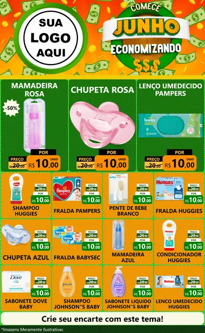 Modelo de Encarte para Encarte Grande com o tema Comece Junho Economizando para Bebês