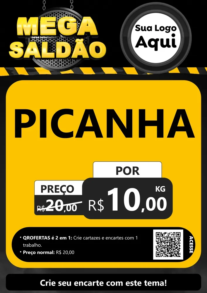 Modelo de Cartaz para Cartaz A4 Vertical com o tema Mega Saldão para Açougue