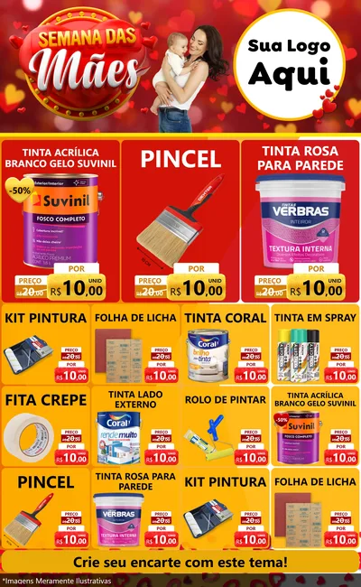 Modelo de Encarte para Encarte Grande com o tema Semana das Mães para Tintas e Ferramentas