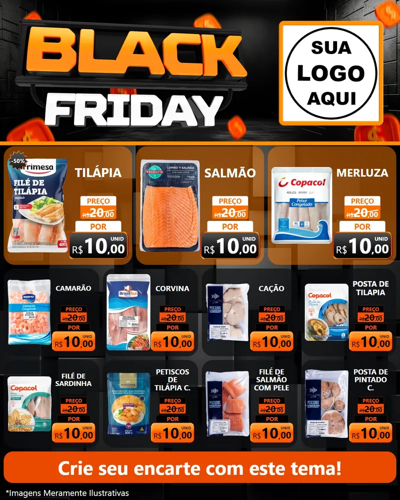 Modelo de Rede Social para Feed Instagram com o tema Black Friday para Peixaria