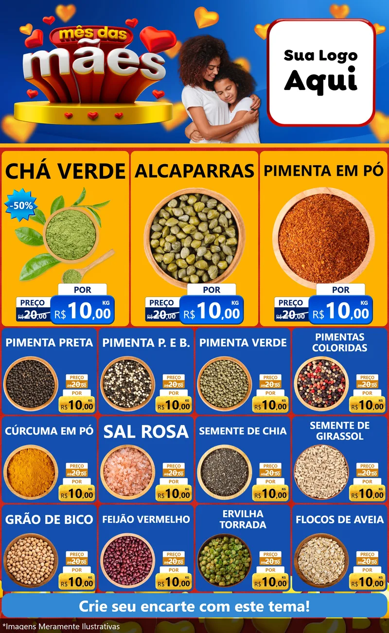 Modelo de Encarte para Encarte Grande com o tema Mês das Mães para Produtos Naturais