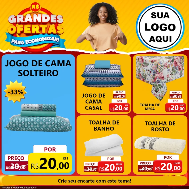 Modelo de Rede Social para Feed Facebook com o tema Grandes Ofertas Para Economizar! para Cama, Mesa e Banho