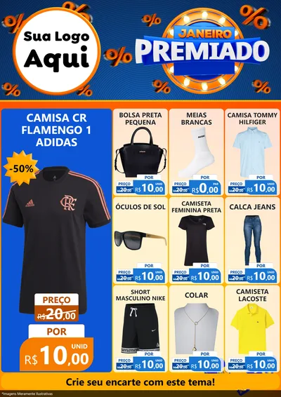 Modelo de Encarte para Encarte A4 Vertical com o tema Janeiro Premiado para Roupas e acessórios