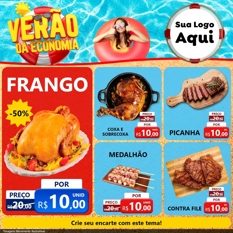 Modelo de Rede Social para Feed Facebook com o tema Verão da Economia para Assados