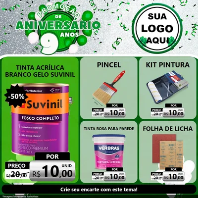 Modelo de Rede Social para Feed Facebook com o tema Promoção de Aniversário - 9 Anos para Tintas e Ferramentas