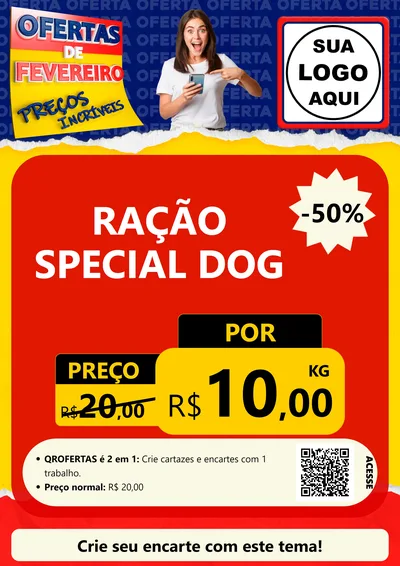Modelo de Cartaz para Cartaz A4 Vertical com o tema Ofertas de Fevereiro - Preços Incríveis para Pet Shop