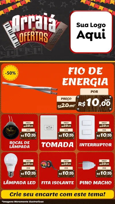 Modelo de Rede Social para Stories com o tema Arraiá de Ofertas - Junina para Materiais Elétricos