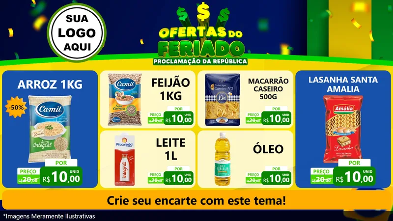 Modelo de TV para TV Horizontal com o tema Ofertas do Feriado - Proclamação da República para Supermercado