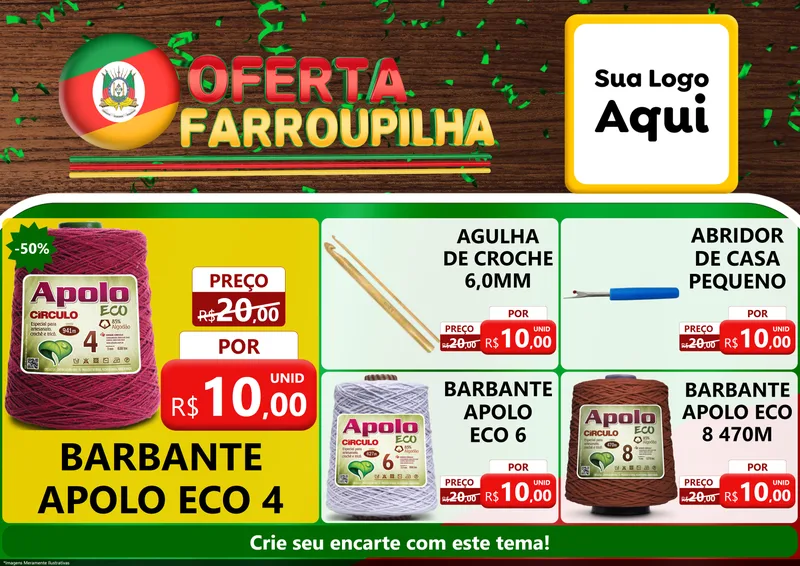 Modelo de Encarte para Encarte A4 Horizontal com o tema Oferta Farroupilha para Armarinho e Aviamentos
