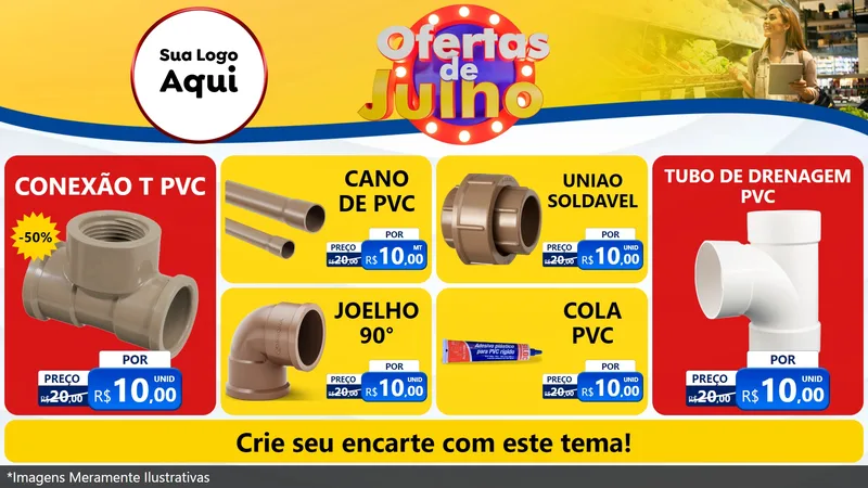 Modelo de TV para TV Horizontal com o tema Ofertas de Julho para Tubos e conexões