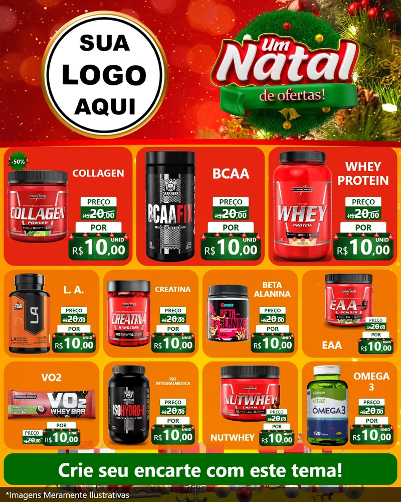 Modelo de Rede Social para Feed Instagram com o tema Um Natal de Ofertas para Suplementos alimentares