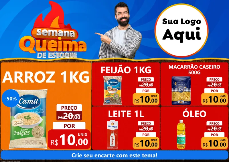 Modelo de Encarte para Encarte A4 Horizontal com o tema Semana Queima de Estoque para Supermercado