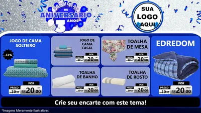 Modelo de TV para TV Horizontal com o tema Promoção de Aniversário - 3 Anos para Cama, Mesa e Banho