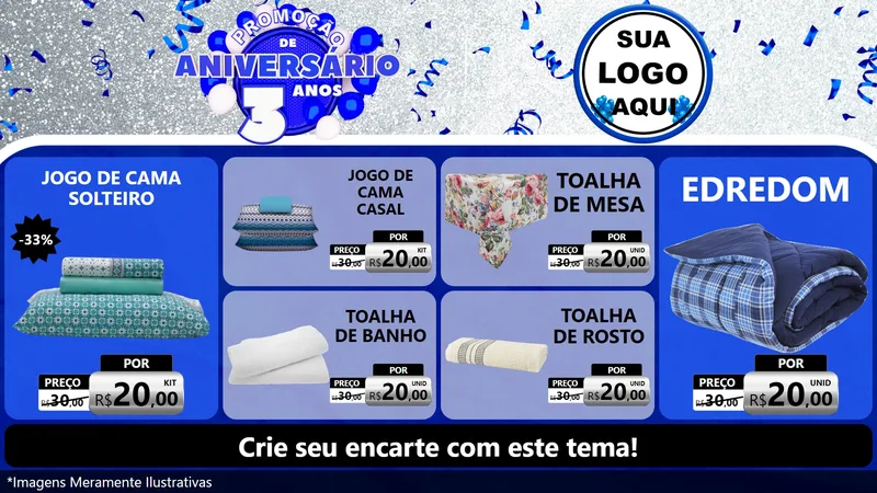 Modelo de TV para TV Horizontal com o tema Promoção de Aniversário - 3 Anos para Cama, Mesa e Banho