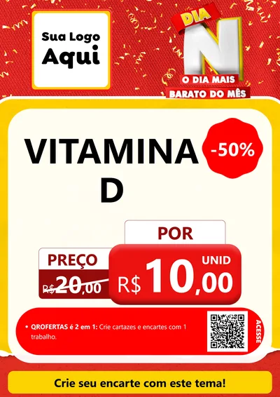 Modelo de Cartaz para Cartaz A4 Vertical com o tema Dia N o Dia Mais Barato do Mês para Farmácia