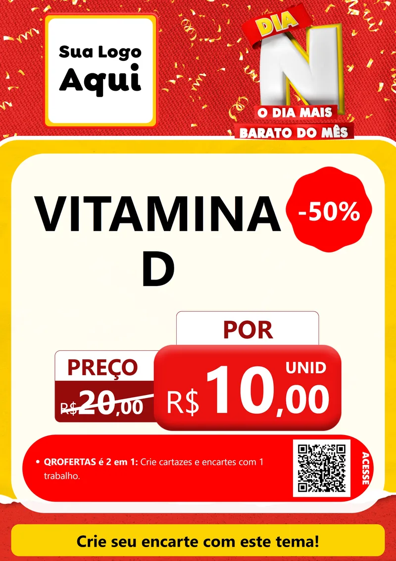 Modelo de Cartaz para Cartaz A4 Vertical com o tema Dia N o Dia Mais Barato do Mês para Farmácia