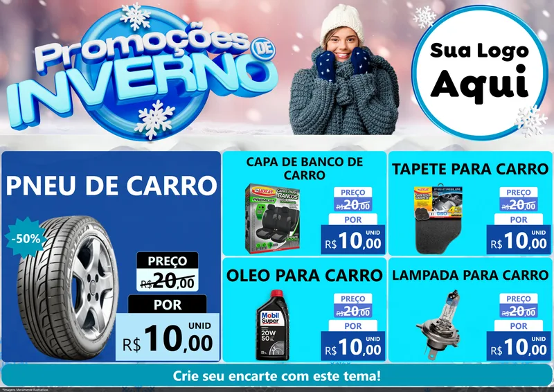 Modelo de Encarte para Encarte A4 Horizontal com o tema Promoções de Inverno para Auto peças