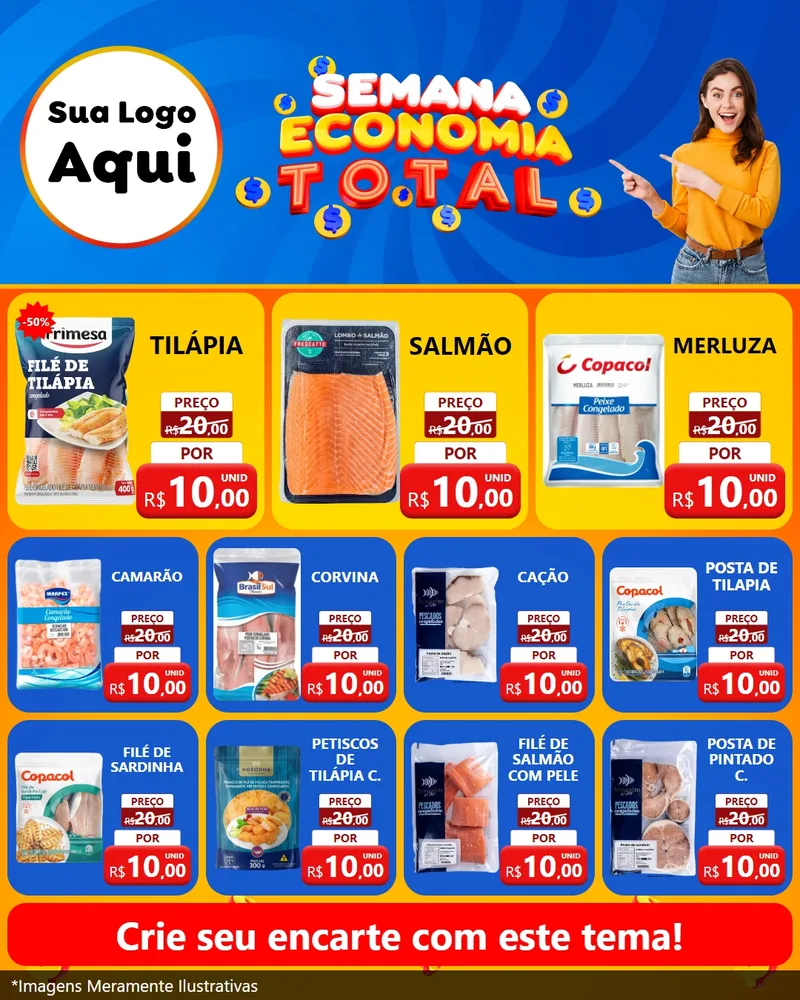 Modelo de Rede Social para Feed Instagram com o tema Semana Economia Total para Peixaria