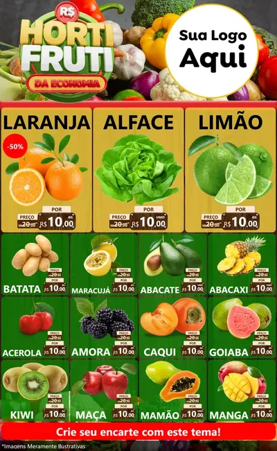 Modelo de Encarte para Encarte Grande com o tema Hortifrúti da Economia para Hortifrúti