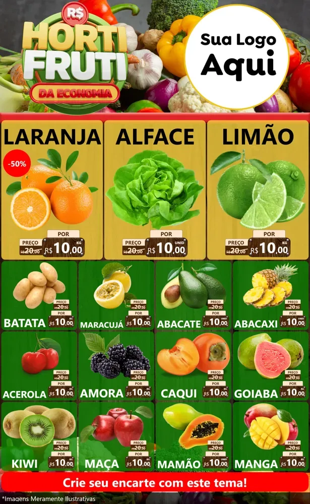 Modelo de Encarte para Encarte Grande com o tema Hortifrúti da Economia para Hortifrúti