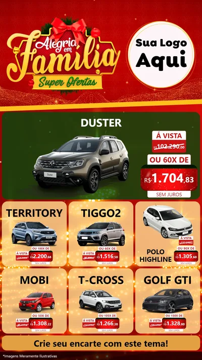 Modelo de Rede Social para Stories com o tema Alegria em Família Super Ofertas - Natal para Concessionaria de Carros