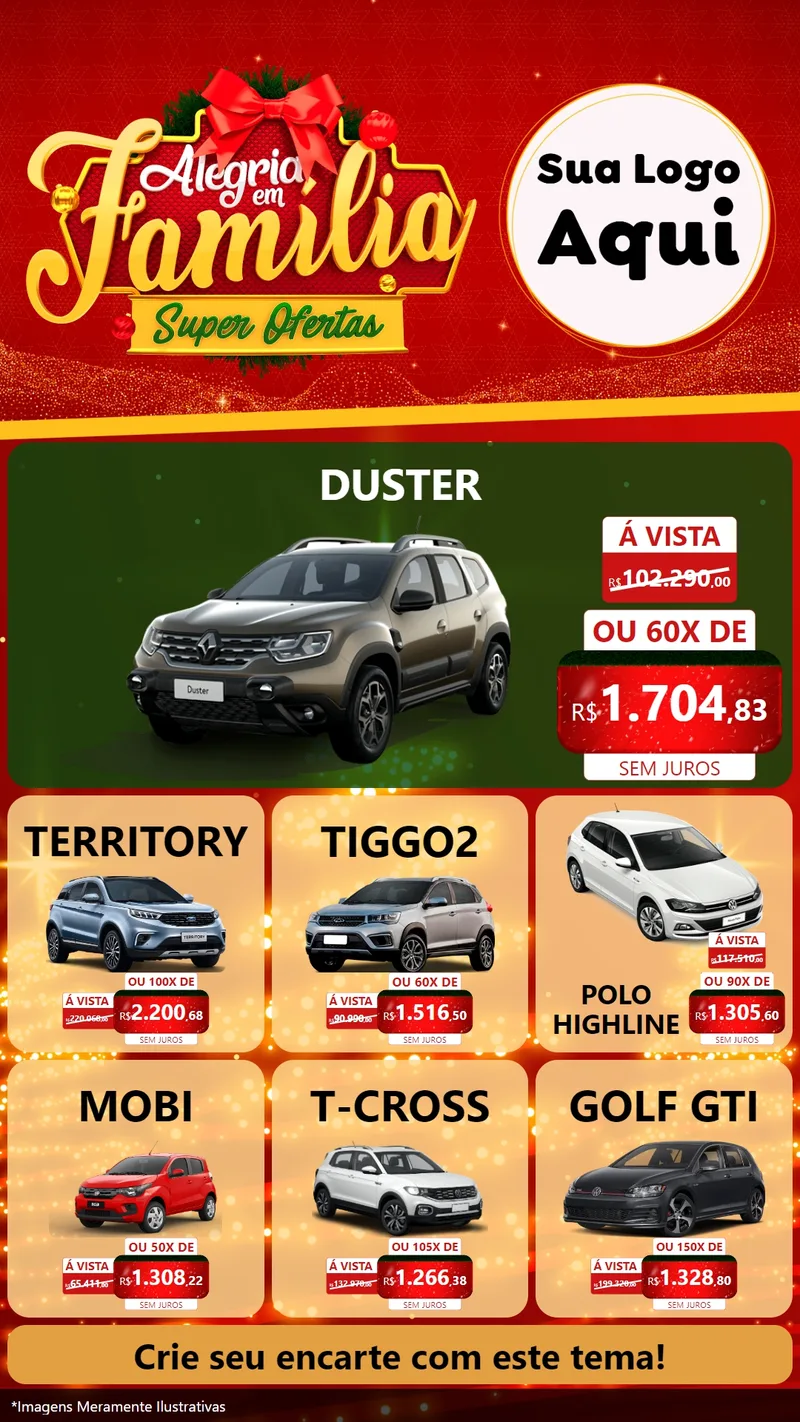 Modelo de Rede Social para Stories com o tema Alegria em Família Super Ofertas - Natal para Concessionaria de Carros