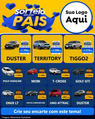 Modelo de Rede Social para Feed Instagram com o tema Sorteio Dia dos Pais para Concessionaria de Carros