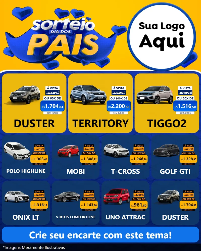 Modelo de Rede Social para Feed Instagram com o tema Sorteio Dia dos Pais para Concessionaria de Carros