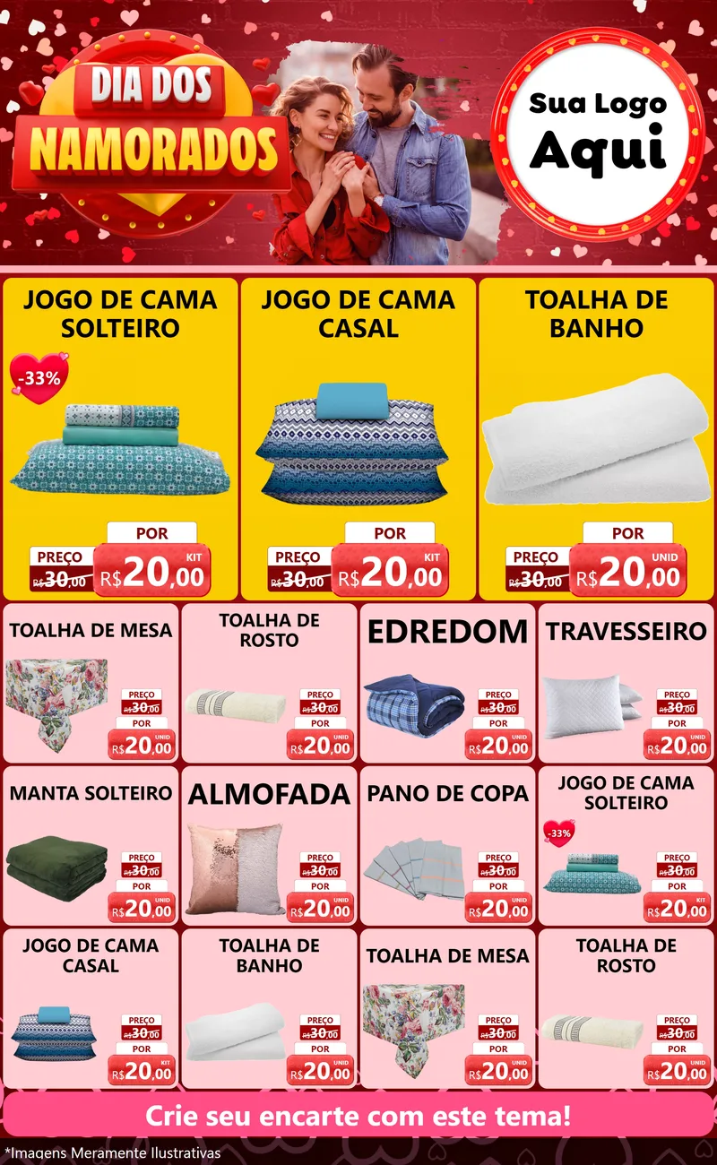Modelo de Encarte para Encarte Grande com o tema Dia Dos Namorados para Cama, Mesa e Banho