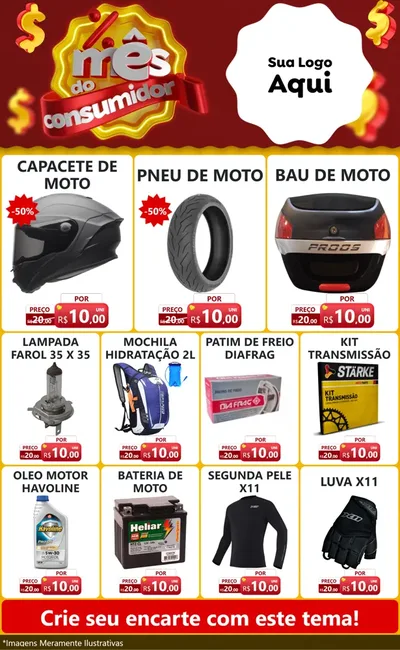 Modelo de Encarte para Encarte Grande com o tema Mês do consumidor para Moto peças