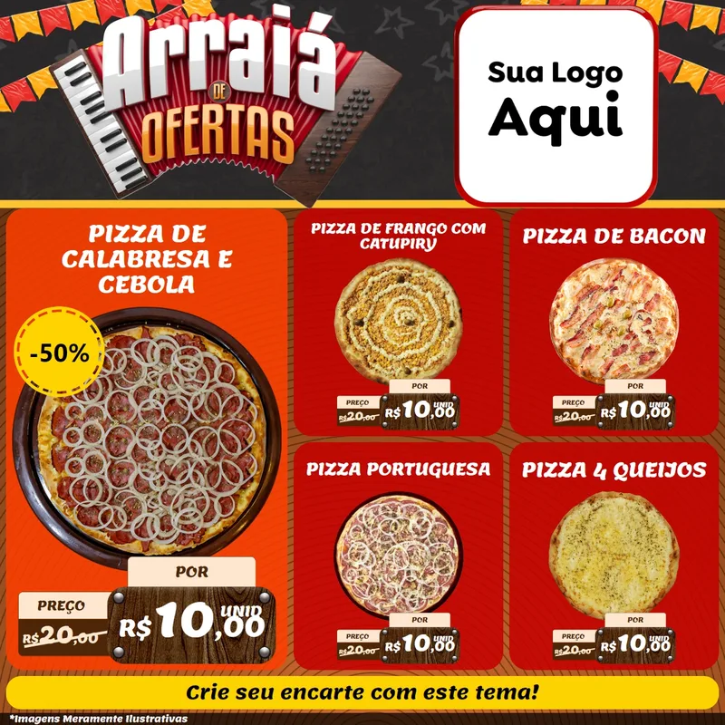 Modelo de Rede Social para Feed Facebook com o tema Arraiá de Ofertas - Junina para Pizzaria