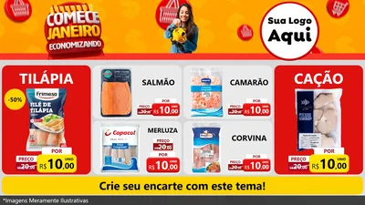 Modelo de TV para TV Horizontal com o tema Comece Janeiro Economizando para Peixaria
