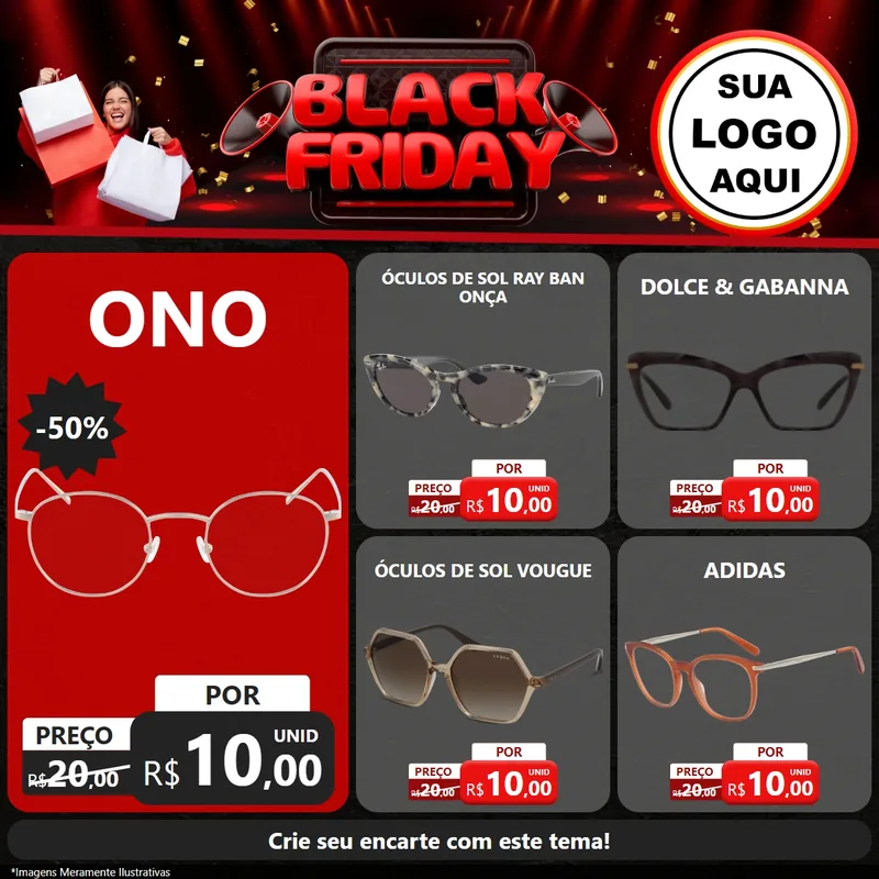 Modelo de Rede Social para Feed Facebook com o tema Black Friday para Óticas