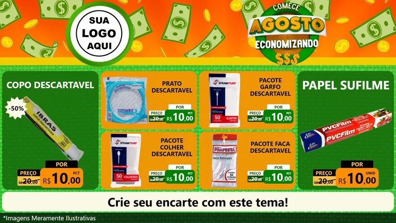 Modelo de TV para TV Horizontal com o tema Comece Agosto Economizando para Embalagens