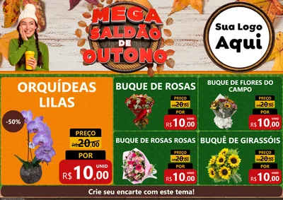 Modelo de Encarte para Encarte A4 Horizontal com o tema Mega Saldão de Outono para Floricultura e jardim