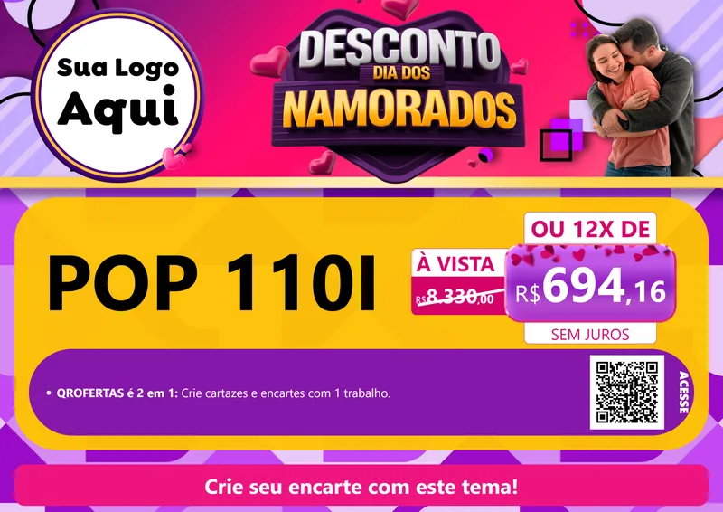 Modelo de Cartaz para Cartaz A4 Horizontal com o tema Desconto Dia dos Namorados para Concessionaria de Motos