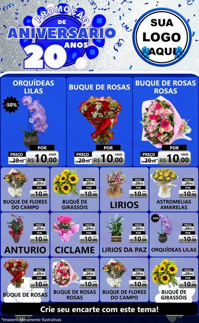 Modelo de Encarte para Encarte Grande com o tema Promoção de Aniversário - 20 Anos para Floricultura e jardim