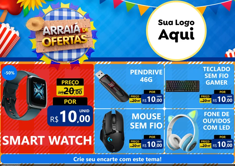 Modelo de Encarte para Encarte A4 Horizontal com o tema Arraiá de Ofertas para Informática