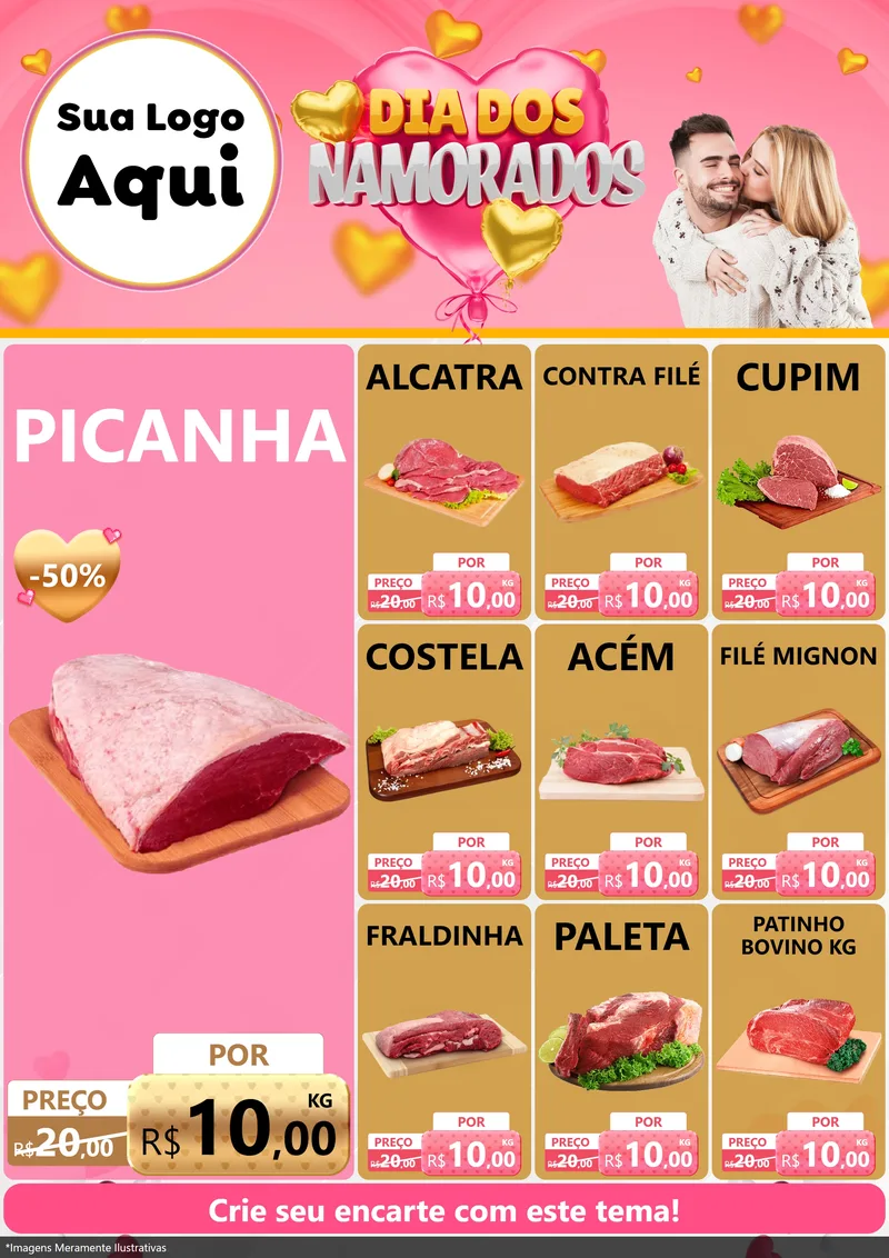 Modelo de Encarte para Encarte A4 Vertical com o tema Dia dos Namorados para Açougue