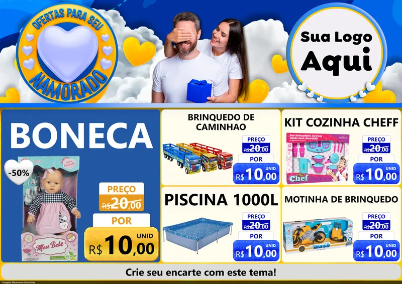 Modelo de Encarte para Encarte A4 Horizontal com o tema Ofertas Para Seu Namorado para Brinquedos
