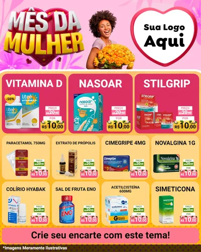 Modelo de Rede Social para Feed Instagram com o tema Mês da Mulher para Farmácia