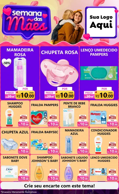 Modelo de Encarte para Encarte Grande com o tema Semana das Mães para Bebês