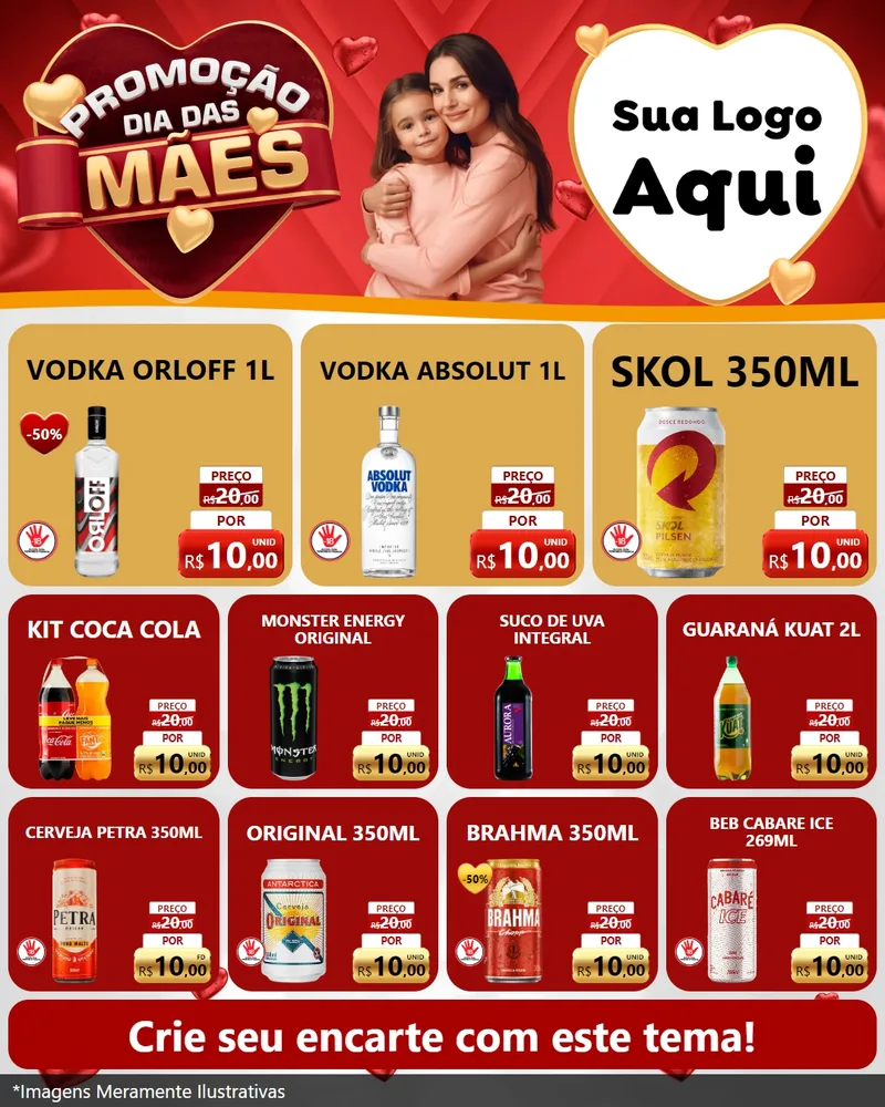 Modelo de Rede Social para Feed Instagram com o tema Promoção Dia das Mães para Distribuidora de bebidas