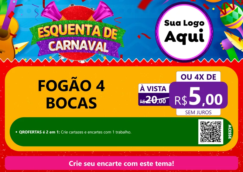 Modelo de Cartaz para Cartaz A4 Horizontal com o tema Esquenta de Carnaval para Móveis e Eletro
