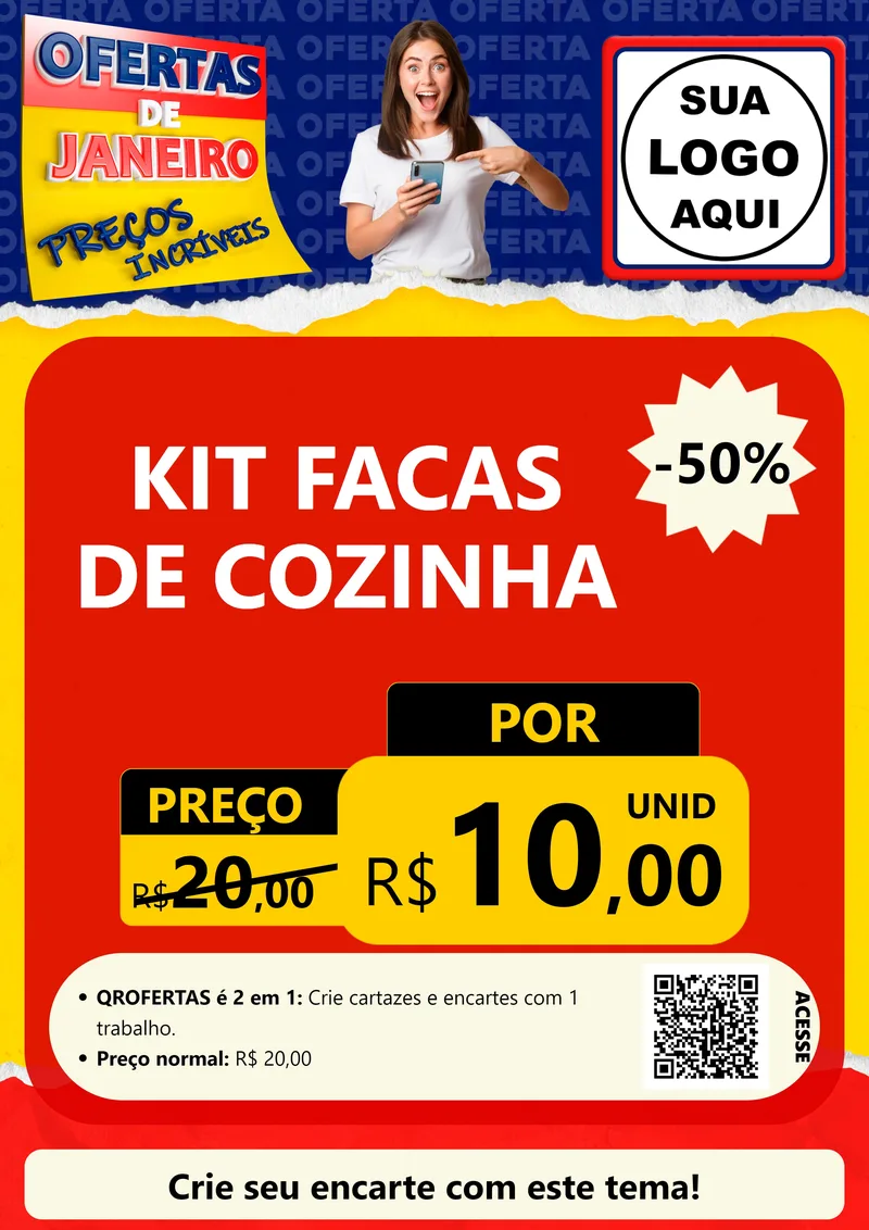 Modelo de Cartaz para Cartaz A4 Vertical com o tema Ofertas de Janeiro - Preços Incríveis para Utilidades Domésticas