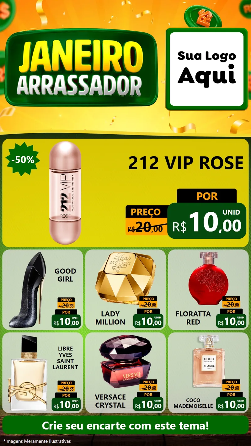 Modelo de Rede Social para Stories com o tema Janeiro Arrasador para Perfumes