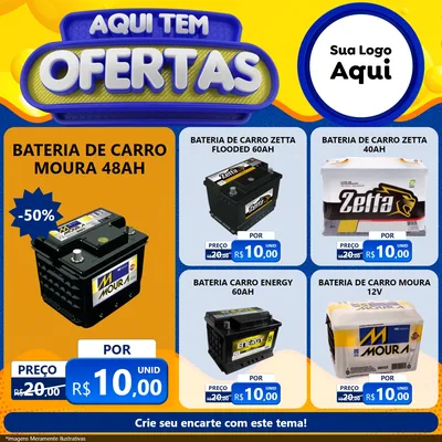 Modelo de Rede Social para Feed Facebook com o tema Aqui Tem Ofertas para Baterias Elétricas